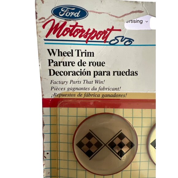 Vintage 1995 Ford Motorsports Wheel Trim Checkered Flags 1 3/4" Diameter New NOS - Picture 3 of 4